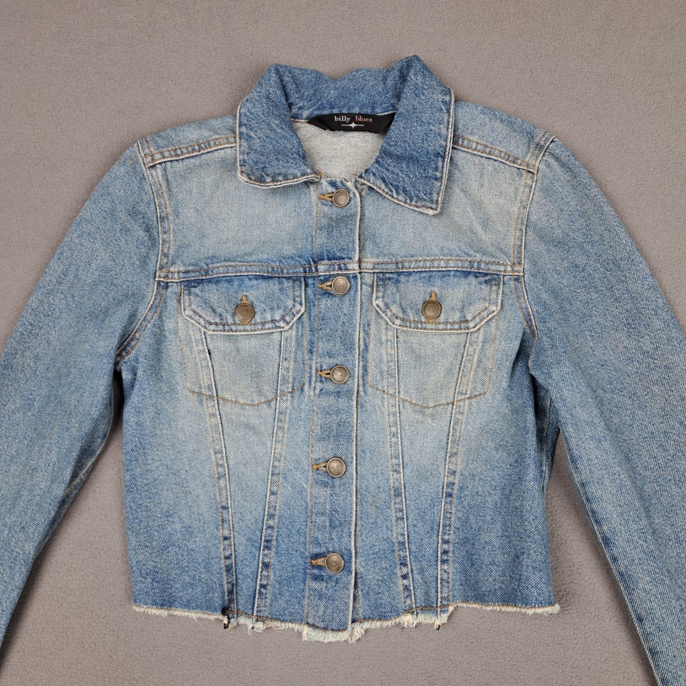 Vintage Y2K Denim‎ Trucker Jacket Womens Small Blue Cropped USA Made Billy Blues